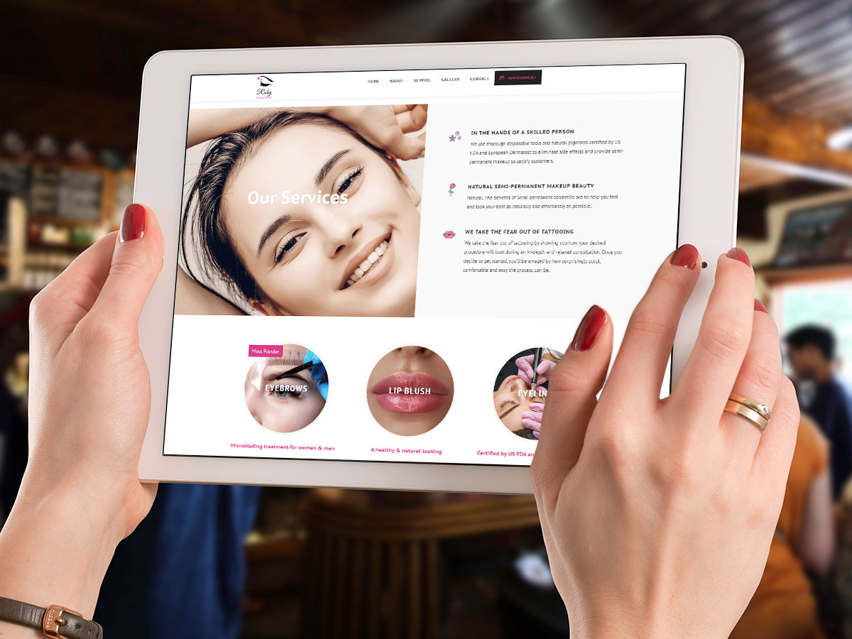 Cor Media Design Portfolio Ruby Makeup Tattoo Website on Tablet